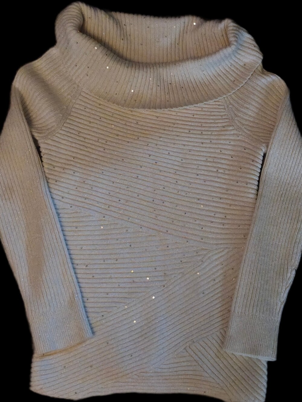 White House Black Market Cream Metallic Ribbed Crewneck Sweater